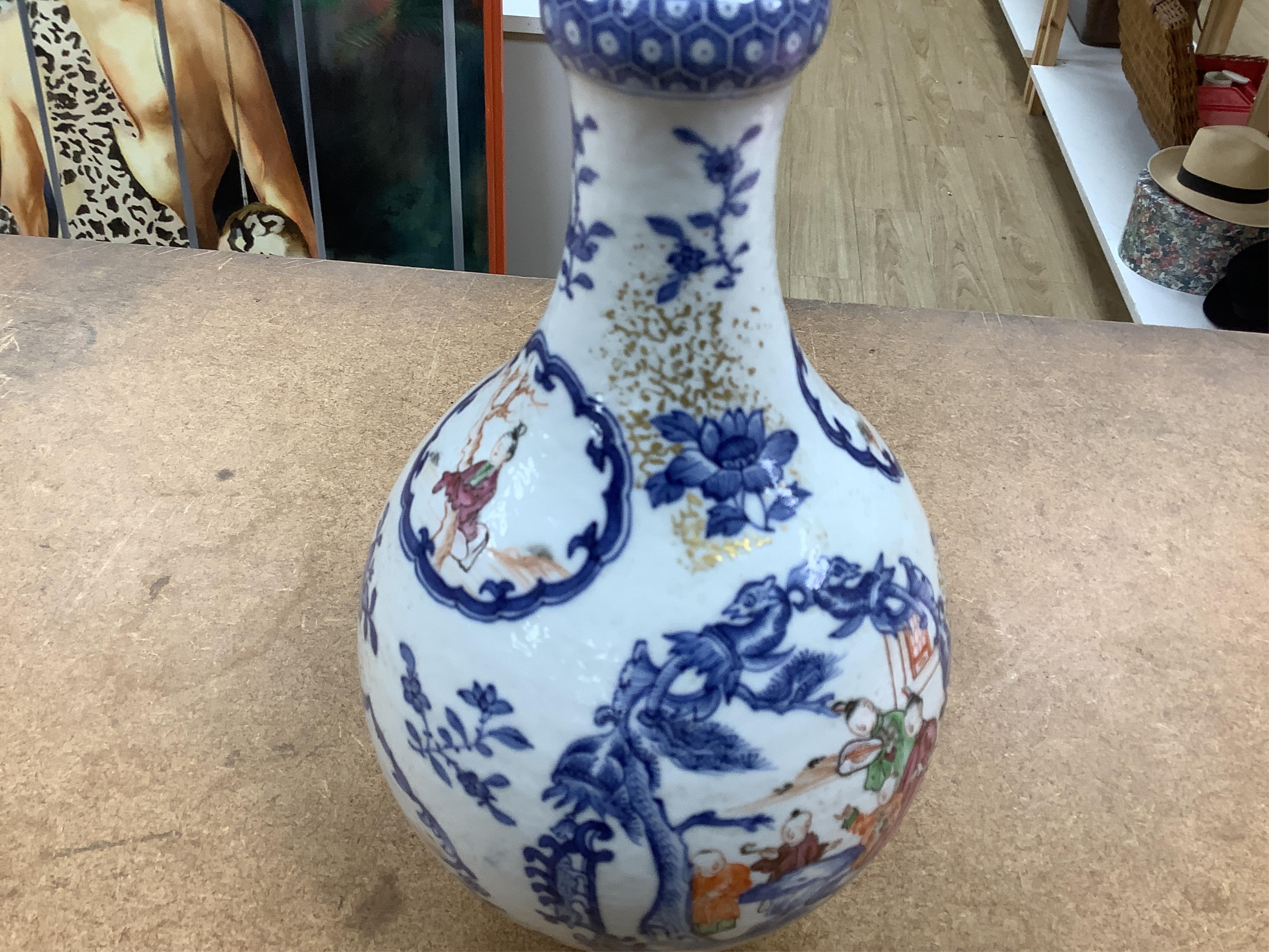 A pair of late 18th century Chinese export Mandarin guglets drilled, 24cm high